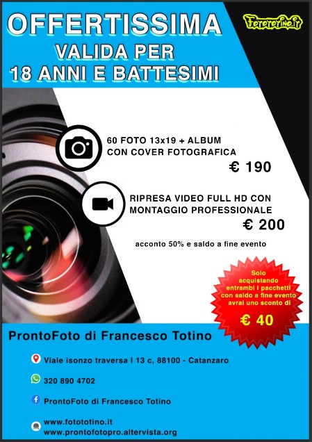 BATTESIMI E COMPLEANNI OFFERTA FOTO E VIDEO CON SOLI 350 €URO